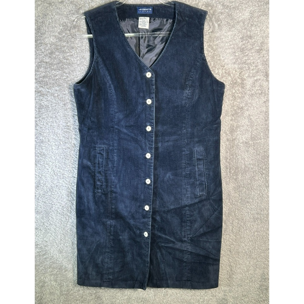 Liz Claiborne 10 Corduroy Blue Button‎ Front Jumper Dress Vintage Look 90s